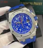 Pulso AP personalizado Relógio Royal Oak Offshore Series 26470ST Elite Blue Dial com Back Transparent para homens Tempo de moda de lazer