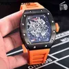 Richardmill Watch Date Luxury Mens Mechanical Full Black Case Red Orange Rubber Men rostfritt stål Sapphire Automatisk kalender