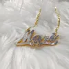 Halsband personlig två ton dubbelplatta guldpläterade halsband anpassade två hjärta 3d namn halsband för kvinnor flickamycken gåva