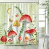 Shower Curtains Mushroom Butterfly Green Leaves Rustic Forest Plant Bath Curtain Polyester Fabric Bathroom Decoration With Hooks