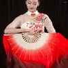 Dekorativa figurer Vuxen Imitation Silk Dance Fan Längt fyrkantig dubbelsidig röd stor vriden Yangge Rever I4N3