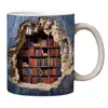 Mugs Microwave Safe Coffee Mug Dishwasher Library Shelf Design Ceramic Book Lovers 3d Bookshelf For Birthday