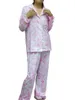 Home Clothing Women'S Long Pajama Set Floral Printed Furry Patchwork Sleeved Button Plush Top With Pants Pajamas Casual Wear