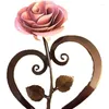 Dekorative Blumen Beau-Eisen-Metall Rose Ornamente mit herzförmiger Halterung Valentinstag einzigartige Geschenk für Freundin