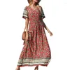 Parti Elbiseleri Happie Queens Kadın Çiçek Baskı Kısa Kol Beach Bohemian Maxi Elbise Bayanlar V Yastık Rayon Boho Vestidos