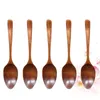 Baking Tools 5PCS Japanese Style Solid Wooden Spoons Natural Long Handle Soup For Eating Adult Kitchen