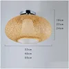 Luci a soffitto 32/40/50 cm in bianco vimini Rattan Impiegamento intrecciato arrotondata Naturale giapponese Country Vintage F Monte Plafon Drop Dhf28