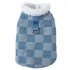 Hundkläder Cowboy Checkered Coat Pet Clothing tjockare varm för små hundar Klädjacka Fashion Autumn Winter Blue Chihuahua Yorkshire