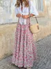 Summer Long Skirt Boho Print Female Floral Beach Maxi Skirts Ladies Vintage Loose Elastic Waist Holiday 240327