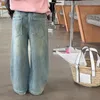Hosenloch Jeans Kinder Kleidung Retro -Stil machen alte gerade Beinhosen Frühling Jungen Mädchen Korean modisch 2024