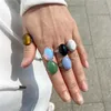 Band Rings Natural Stone Bead Finger Ring 13 * 18mm Tiger Eye Agate Opal Stone Ring Adjustable Silver Simple Ring Suitable for Womens Jewelry GiftsL40402