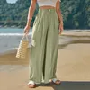 Women's Pants Summer Wide Leg Casual Loose Button High Waist Trousers Solid Color Elastic Long Korean Fashion Female Streetwear