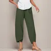 Spodnie damskie kobiety harem vintage bawełniane lniane lniane elastyczne talia szeroką nogę spodnie samiczne solidne kieszenie luźne przycięte