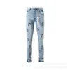 Paarse merk jeans met zware ambacht geborduurde letters American rechte been jeans