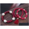 Braccialetti Charm Bohemian 3pcs set per perle a ciondoli per nappa per donne simulate di gioielli perle Bracciale femminile Boho273t Droplese Dhqrr