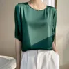 Spring and summer 2024 new women's breathable silk round neck loose solid color satin acetate Joker T-shirt top