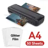 50 folhas adesivas Glitter Glitter Laminating Film A4 Impermeável Holograma de vidro quebrado Estrelas de pacote de pacote de pacote Diy Film de laminação