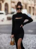 Femmes blanches tricotées longues robes midi automne hiver solide bureau dame pullover bodycon slim manche sweet sexy pull 240402