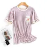 Frauen Nachtwäsche ein Stück Pyjamas Mode Plaid Kurzarm T-Shirt Rundhals Hals Modal Nightwear BH gepolstert Sommerschlaf Hemd