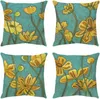 Fleur d'oreiller et feuilles vertes fleurs jaunes imprimées décoratives de maison de linge de linge pour siège canapé-lit