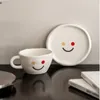 Mugs Handmade Matte Ceramic Coffee Cup With Saucer Set Face Irregular Milk Breakfast Tea Mug Plate Coffeeware