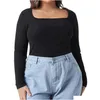 Womens Plus Size T-shirt Elegant Fi Spring Autumn LG Sleeve Blue Women Black Square Neck Casual Female Stora Topps 6xl 7xl x89b Drop DH5SP