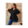 Womens Plus size T-shirt V Neck Women Bluse See attraverso maniche cortili corta