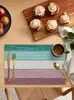 テーブルマットフェイクウッドグレインオーシャングリーン紫色のグラデンディナリングプレースマットテーブルウェアキッチンディッシュマットパッド4/6pcsホームデコレーション