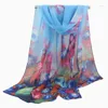 Écharbes 2024 Chinois Femmes Chiffon Squicages Fashion Spring Square Polyester Print Fleurs châles d'été châles et hijabs