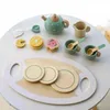 Kitchens Play Food 15pcs Kids Wooden Tea Set Play House Pretend Make Tea Play With Teapot Teacup Afternoon Snack Role Playing Toys Boys Girls Gift 2443