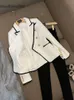 Spring Contrast 2024 Trim Tweed Blazers Witte kleur Lange mouw met lange mouw gekotte lapel rand paneel met dubbele borsten met dubbele breasted meter lagen O3F152332