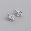 Brincos de garanhão CCFJOYAS 925 prata esterlina flor colorida para mulheres menina japonesa e coreana pequena zircão fresco CZ studs