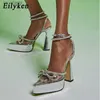 Klänningskor 2024 NY PLATFORM POLED TOE Women Pumpar Design Transparent Crystal Butterfly-Knot Sexig High Heel Female Sandals H240403