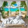 Tapisseries murales suspendues avec paysage de bord de mer Tropical, paysage naturel et minimaliste, esthétique, décoration de chambre à coucher et de maison