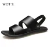 Sandaler Wotte Sandaler Men Leather 2020 Sandale Homme Slippers Split Leather Beach Shoes Hombre Sandalia Black Extra Plus Size 38 ~ 44