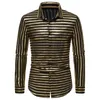 Casual shirts voor heren luxe heren zilveren gestreepte metallic jurk met lange mouwen voor mannen 2024 nachtclub feest podium kostuumkleding