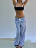 Pantalons pour femmes Femmes Y2K Stripe Print Long Casual Loose Fit Taille élastique Jambe large avec poches Lounge Streetwear