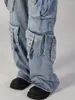Jeans pour femmes mode lâche streetwear cargo denim unisexe un pantalon de jean droit multi-poche avec des joggeurs hip hop