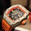 Titta på designerklockor för rostfritt stål Mekanisk automatisk Richar M vattentät safirglas Mens Watch 58tv
