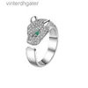 Topkwaliteit 1to1 originele vrouwelijke ontwerper Carter Leopard Head Cheetah Emerald volledige diamant ingelegde luipaard open mode originele designer logo grave ring