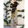 Womens Jumpsuits Rompers Women Elegant Office Lady Loose Wide Leg Pants Bodysuits Skew Collar Floral Printing Sweet Ladies Fashion Str Dhm8G