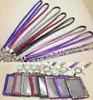 Rhinestone Bling Lanyard with Vertical PU ID Badge Card Holder and Key Chain Fashion Phone Strap5106764