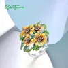 Кластерные кольца Santuzza чистое серебряное кольцо для женщин 925 Стерлинговая гламурная эмаль желтые цветы зеленые листь