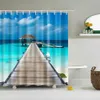 Seaside Sea Beach Sea Wave Coconut Tree Duschgardiner Badrumsgardin Frab Waterproof Polyester Bath Curtain med krokar 240320