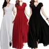 Casual Dresses Women Dress Plus Size Solid Color Party Gown V Neck Short Sleeve Slim Fit Maxi