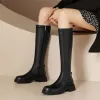 ブーツMeotina Women Hike High Long Boots Round Toe Thick Mid Heels Zipper Platform Gogo Boots Ladies Fashion Shoes Autum