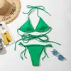 Women's Swimwear 2024 Sexy Micro Bikini Solid Color Brazilian Thong Women Bandage Plain Swimsuit Set Summer Beachwear Bathing Suits