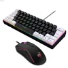 Claviers HXSJ V700BW + A869 Kit de clavier et de souris de l'ordinateur USB 61 Clé Retrait RVB filaire 3200dpi Couleur de souris Éclairage LED PCL2404