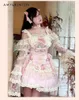 Casual jurken Fairy Style Exquise Lace Flower Off-Shoulder Slim jurk voor vrouwen dagelijks lolita zoete flare mouw y2k ball jurk