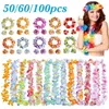 Decorative Flowers 40-100pcs Hawaiian Wreath Leis Garland Artificial Necklace Hawaii Flower Tropical Wedding Party Supplies